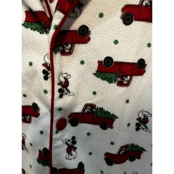 Disney Mickey Mouse Christmas Pajama Set L Red Truck Snowflake Print Fleece PJ‎ - Picture 8 of 9